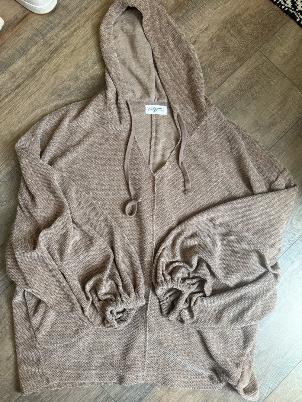 Carly Jean Los Angeles Cozy Hooded Pullover Sweater in Taupe
